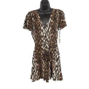 L'Agence Silk Dress Renn Silk Short Flutter Sleeve Animal Print Measures Small